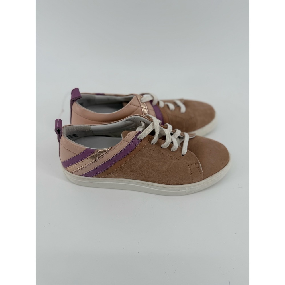 Seychelles Leather Suede Sneakers Womens 8 Tan Pink Purple Metallic Low Top Lace